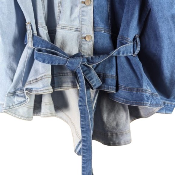 AZALEA WANG Gemini Blue Peplum Ruffled Denim Jacket Size 3XL Jean Akira - Picture 8 of 16